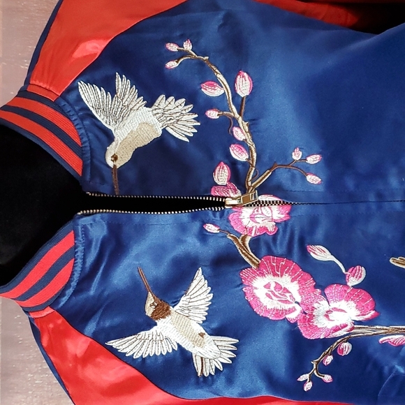 JJ's Fairyland Satin Embroidery Birds Bomber Jacket - Picture 2 of 9